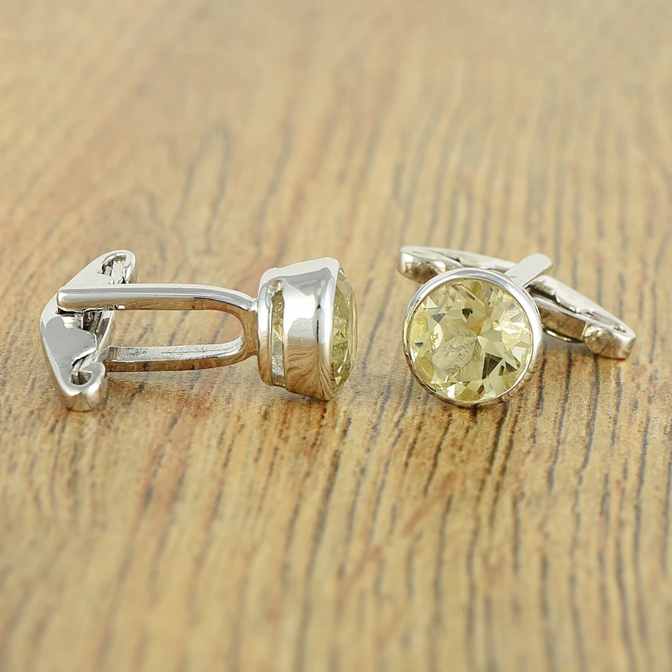 Gemelos de plata de ley para hombre con piedras preciosas de cuarzo limón amarillo natural regalos Foto 3 de 3