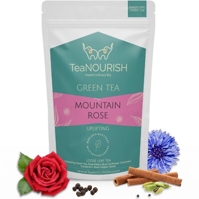 TeaNOURISH Mountain Rose Green Tea Rose Petals Infusion Pure Loose Leaves 1.76oz