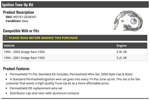 Ignition Tune-Up Kit - Compatible with 1994-2003 Dodge Ram 1500 V8 - Picture 2 of 2