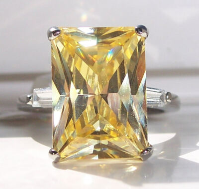 Canary Yellow Cubic Zirconia Ring Radiant Cut Stainless Steel Women's-Sizes 5-10
