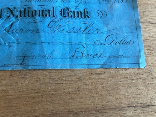 J. Bachman Machinery Implements Signed Check First Natl Bank 1888 Vtg Antique PA - Bild 4 von 24