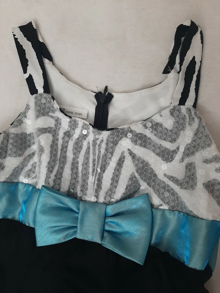 Niñas Bonnie Jean Negro Blanco Azul Forrado Capas Vacaciones Formal Fiesta Vestido 14 Foto 2 de 4