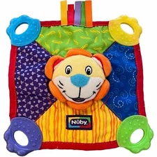 Nuby Lion Baby Teether Toy Lovey Teething Blanket Blankie Plush Crinkle Squeak