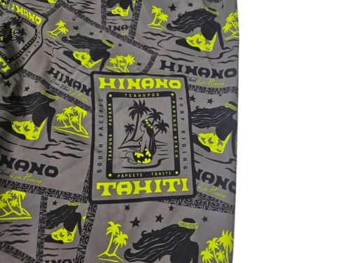 Hinano Tahiti Hula Girl Board Shorts Gray Green Men's 34 Surf Swim Trunks - Picture 2 of 15