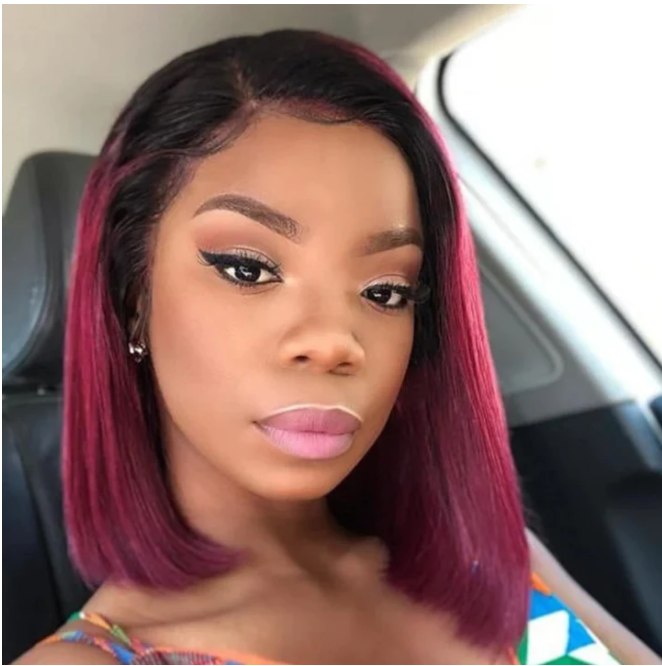 Short Bob Straight Wigs Dark Roots Ombre Wine Red Synthetic 