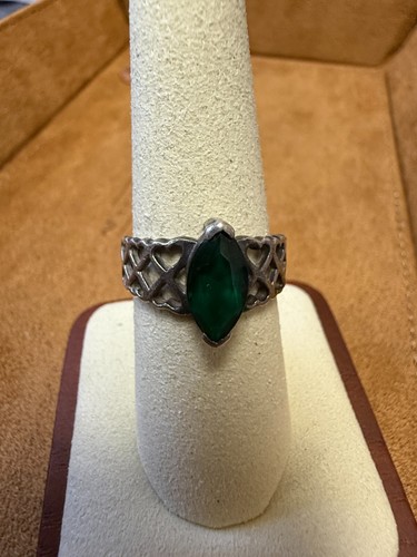 Vintage Marquise Smaragd Edelstein Sterlingsilber Statement Ring Größe 8 4467