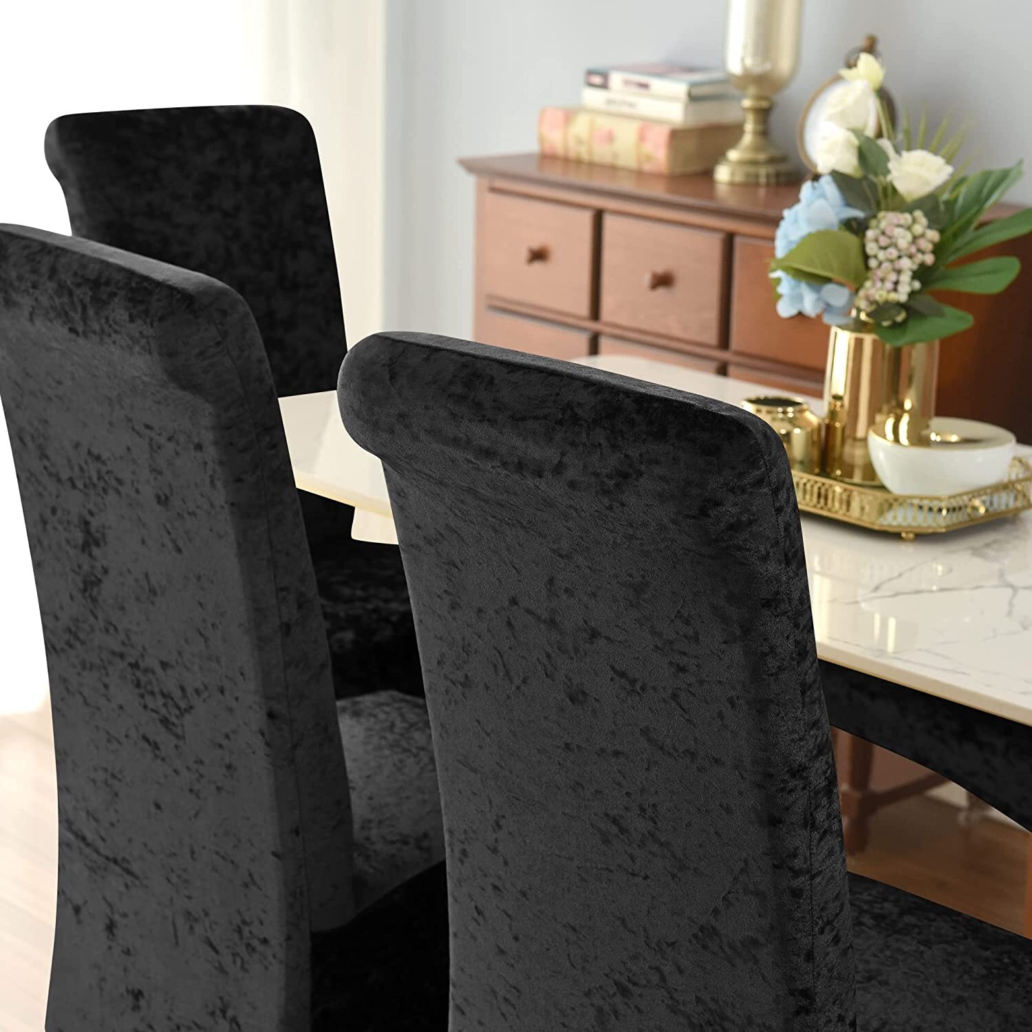 Crushed Velvet Dining Chair Covers Stretchable Protective Slipcover