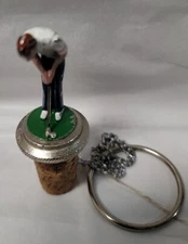 Pre-Owned Hand-Painted Pewter Golfer Wine Bottle Cork Stopper WTU Man Golfing