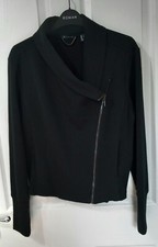 Womens Biker Style Black Jersey Jacket H By Halston Size Uk 14