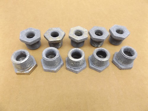 LOT OF (10) 1/2" x 1/4" GALVANIZED PIPE THREADED BUSHINGS FITTINGS NEW OLD STOCK