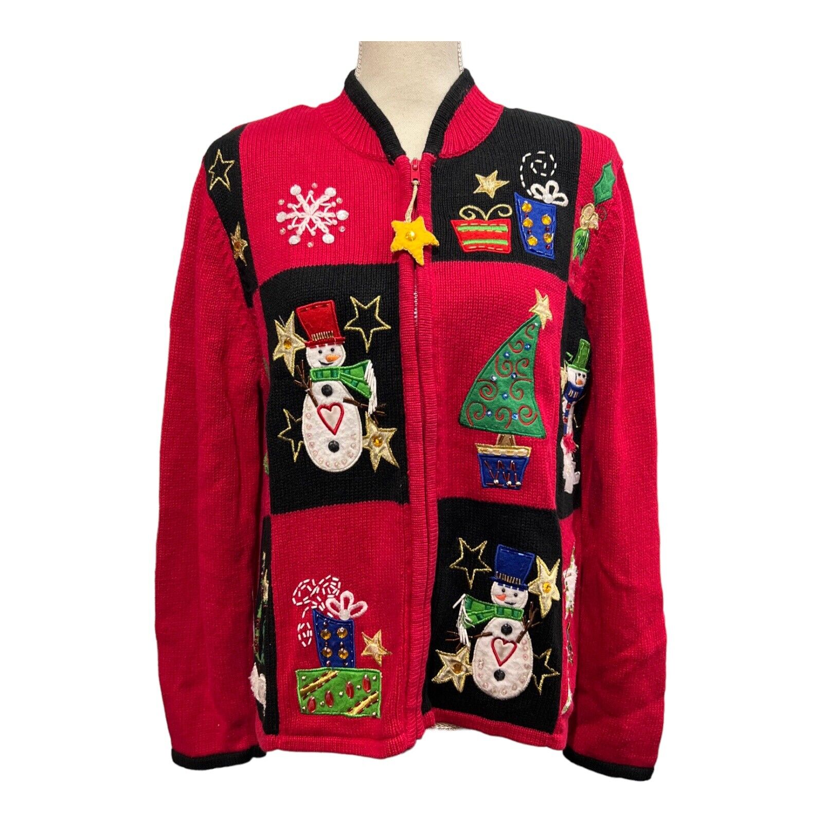 Vintage Carly St Claire L Embellished Snowman Zip… - image 1