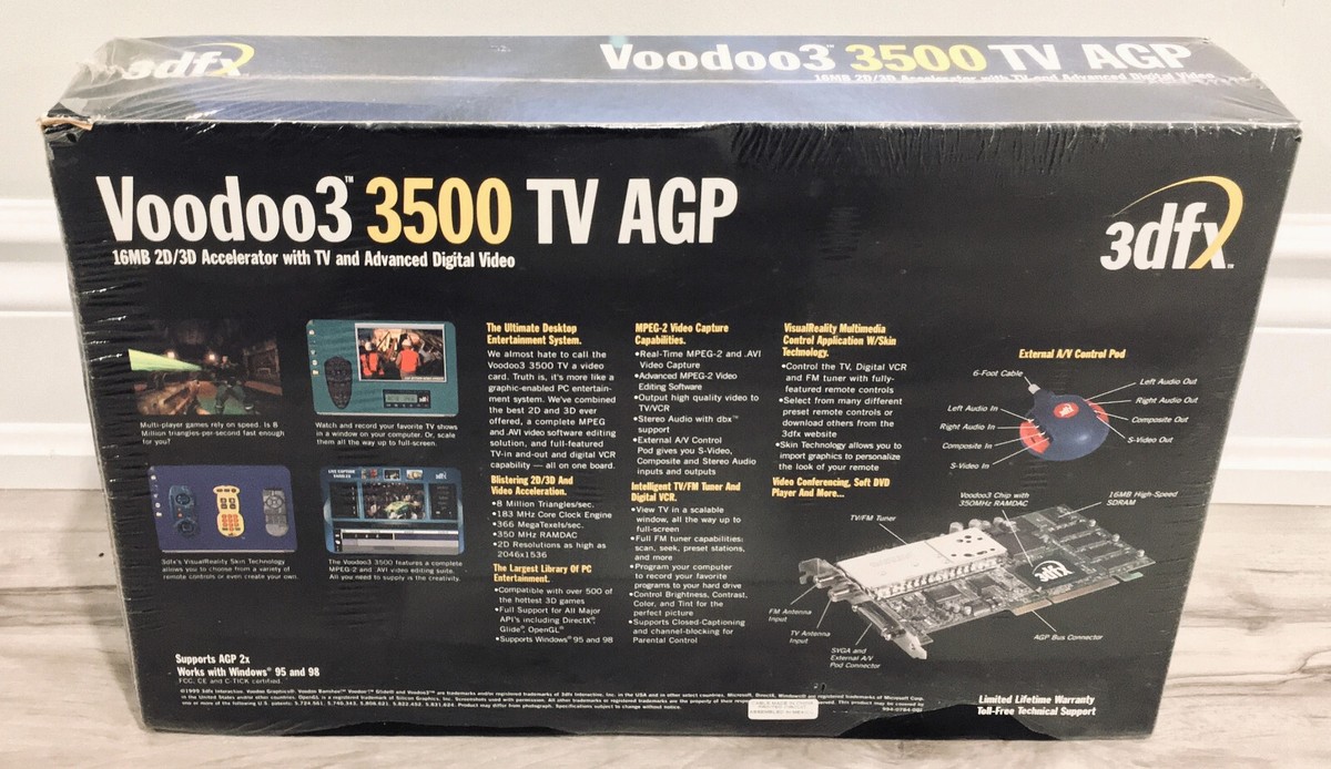 3dfx Voodoo3 3500 TV AGP 16MB Graphics Card [V3T416] (Sealed, New