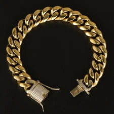 Men's 14K Gold Plated Stainless Steel Miami Cuban Link Bracelet With CZ Clasp
