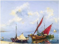 RED SAIL G. Lapshine Sea Ocean Boat Tile Mural Kitchen Backsplash Marble Ceramic