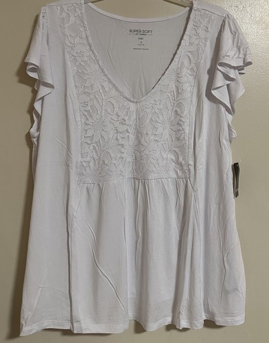 Torrid Super Soft V-Neck Ruffle Tee Women’s Size 2X Short Sleeve White New - Picture 3 of 10