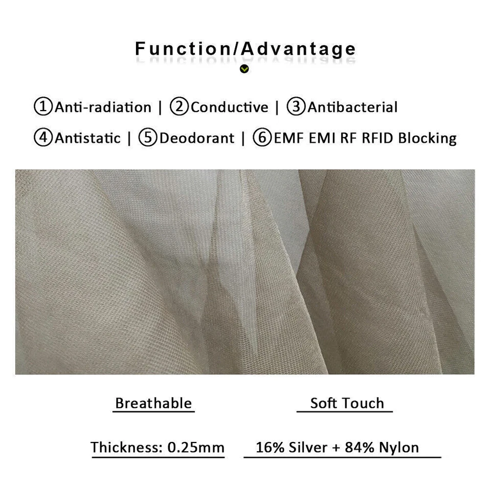 EMF EMI Radiation Protection RFID Blocking Cloth Silver Fiber Sheer Mesh Fabric - Image 3 of 4