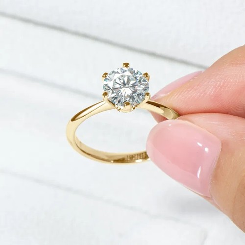 1.CT Lab Grown Round Cut Diamond Engagement Ring IGI Certificate 14K Yellow Gold - Picture 4 of 5