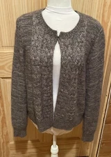 Max Studio Open Front Hook & Eye Closure Grey Nylon/ Angora Sweater Size XLarge