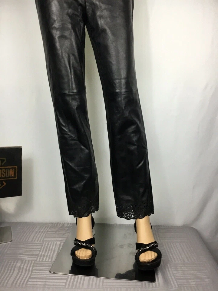 Pantalón de cuero Real Clothes talla 2 forrado negro cintura alta pierna recta cuero encaje Foto 3 de 4