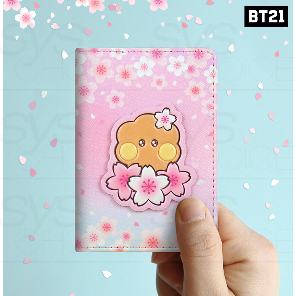 BTS BT21 Official Goods minini Leather Patch Card Case Cherry