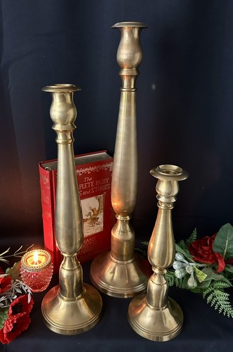 Candle Holders Solid Brass Vintage Wedding / holiday:19", 15", 11.5" - Set of 3 - Picture 7 of 14