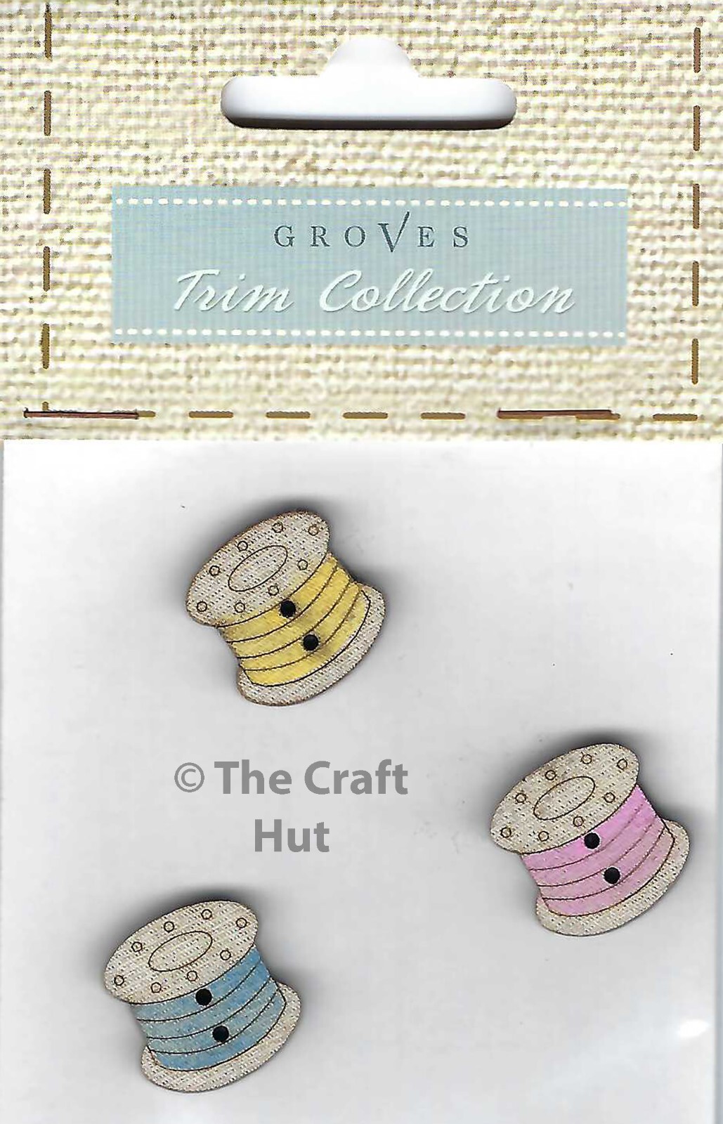 Groves Trim Collection Carded Wooden Two-Hole Buttons Needlework Thread Spools