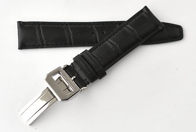 22mm Black Genuine Leather Band Strap Alligator-Style w/deployant Clasp for IWC