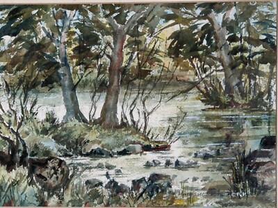 Vintage Original Aquarell Gemälde signiert von Margaret Russell Landschaft