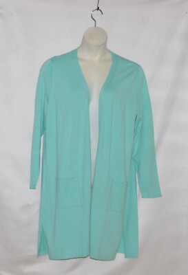 Belle by Kim Gravel Regular Feather Knit Sweater Cardigan Size 1X Light Aqua