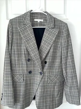 Preston & York Womens Blazer Sz 10 Gray Patsy Navy Plaid Lined Preppy Academia