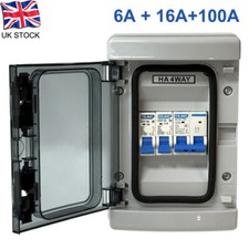 CONSUMER UNIT 6A+16A MCB 100A ISOLATOR 4WAY WEATHERPROOF GARAGE SHED CARAVAN UK