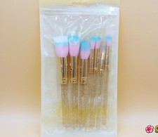 Slmissglam Gold Glam 7pc Face  Eye Makeup Brush Set Glitter Bling Pink Blue