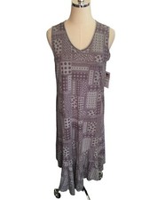 CMC Color Me Cotton Purple Size Large Dress Gray Geometric Sleeveless Womens NEW