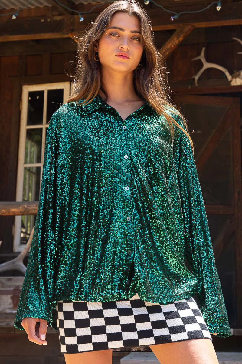 Sequin button cheap up shirt