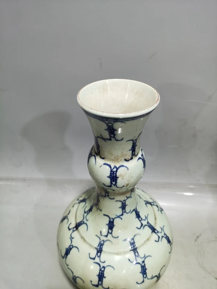 Old Chinese Qing Dynasty Blue & White Porcelain Hand Painted Shou Word Vase - Image 2 of 4