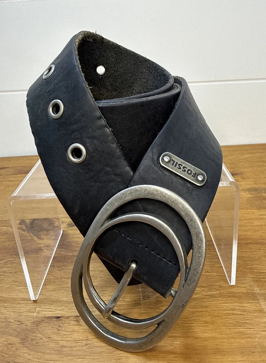 Y2k Fossil leather belt with rhinestone buckle Fossil Embellished Leather Belt – Silver Metallic Boho  main image 3