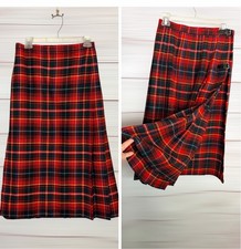 Vintage Wool Tartan Kilt Wrap Long Skirt Plaid Red Green The Scotch House 4-6