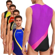 Men Bodysuit Sports Jumpsuit Workout Leotard Performance Round Neck One Piece