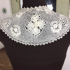 Vintage Needle Lace Collar, Victorian Ivory Crochet Lace Detatched Collar Piece