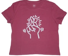 NEW NWT GAP Shrunken T shirt Keith Haring Fingers Crossed Women Small Red