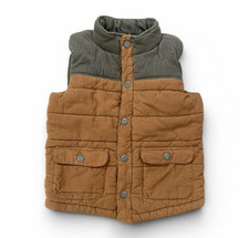 Tommy Bahama Boys Puffer Corduroy Snap Button Vest Tan and Green Size 5 / 6