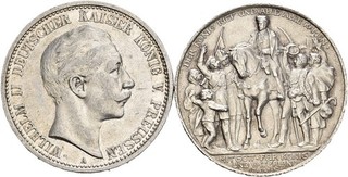 Künker: Preussen 2 x 2 Mark 1905 A 1913 A Befreiungskriege Silber