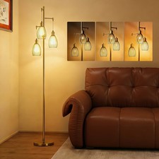 HOMCOM Industrial 3-Light Floor Lamp Dimmable Standing Lamp, Gold