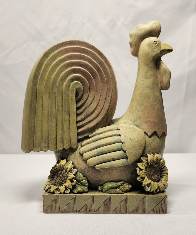Resin Rooster Chicken Figurine w/ Sunflower Base, Approx. 8 in Tall