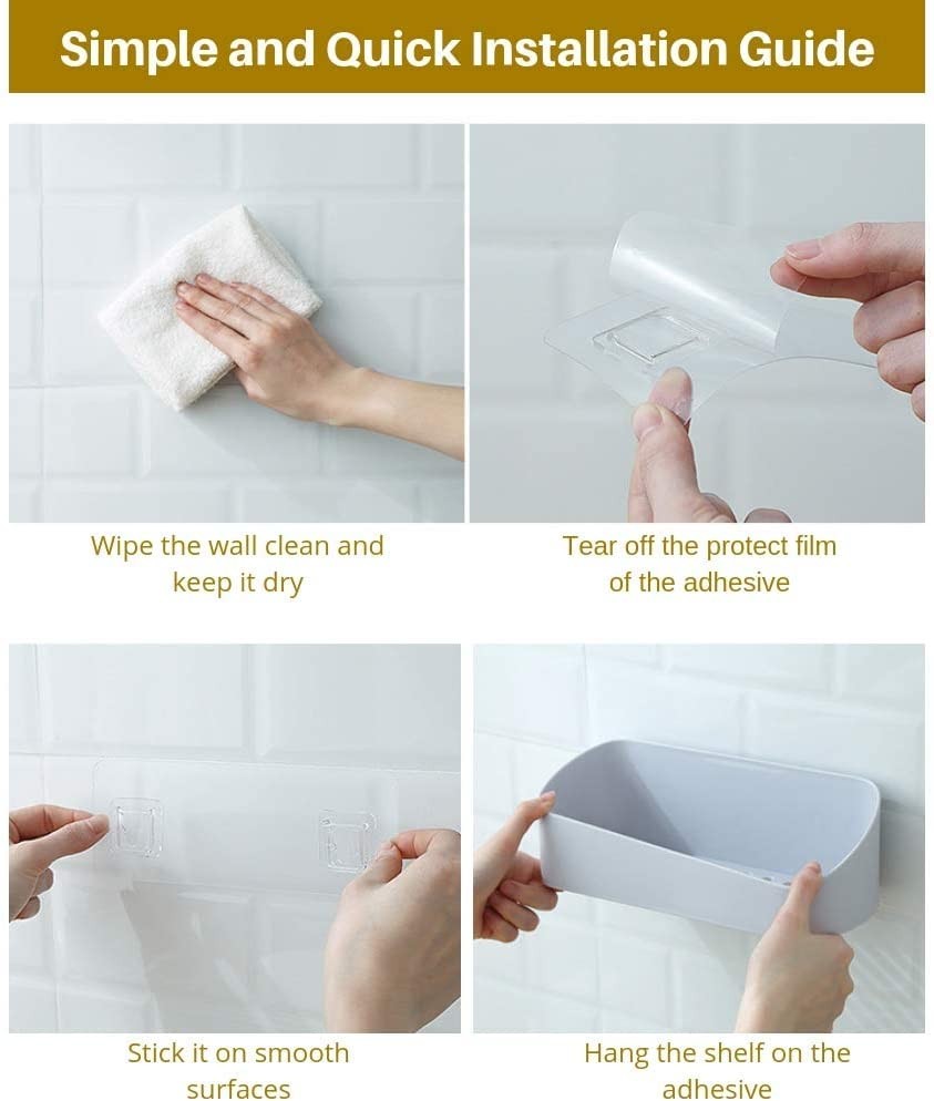 2 Pack Adhesive Bathroom Shelf Organizer Shower Caddy No Drilling Shower Shel...