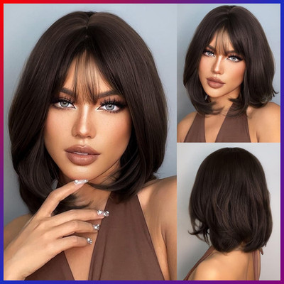 HAIRCUBE Kurze BOB Perücke Damen Synthetisch Wavy für Alltag & Cosplay
