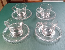 Imperial Candlewick Elegant Glass Coffee Tea Cups Saucers Set of 4 Vintage