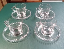 Imperial Candlewick Elegant Glass Coffee Tea Cups Saucers Set of 4 Vintage