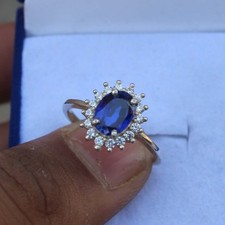 Blue Sapphire Ring Sterling Silver Ring, large Engagement Ring gift