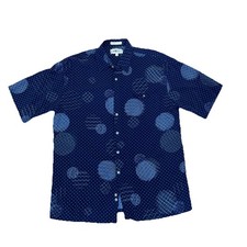 Campia Moda Button Down Shirt Mens Large Blue Tropical PolkaDot Rayon